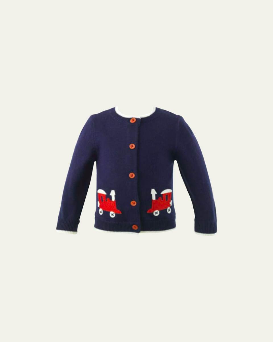 Boy's Train Intarsia Cardigan, Size Newborn-12